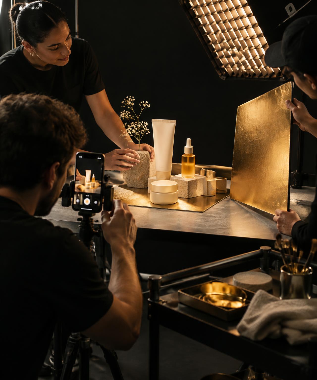 Content team filming consumer products