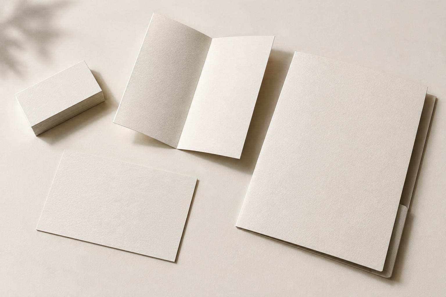 Premium blank print stationery laid on a pale surface
